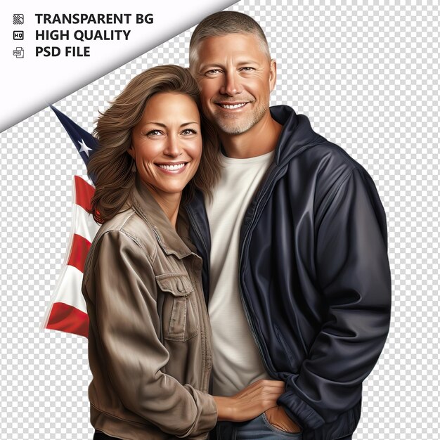 PSD jolly american couple estilo ultra realista con fondo blanco