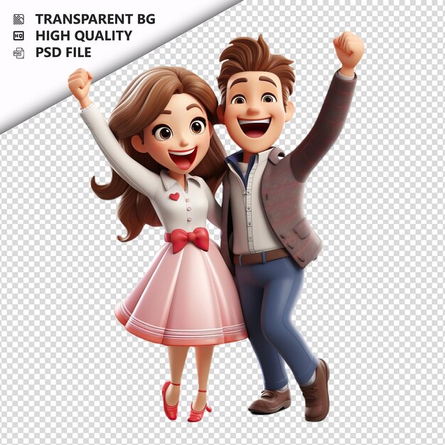 Jolly White Couple 3D Style dessin animé à fond blanc isolé