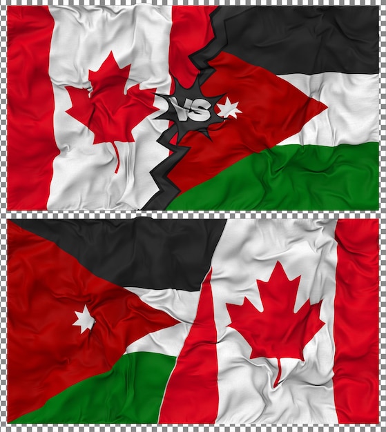 Jordanie contre le Canada Half Combined Flag Cloth Bump Texture Rendering 3D