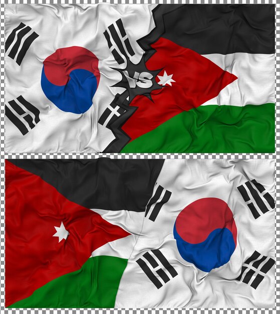 Jordanie contre la Corée du Sud Half Combined Flag Cloth Bump Texture Rendering 3D