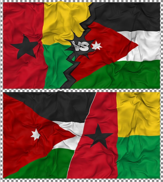 Jordanie contre la Guinée-Bissau Half Combined Flag Cloth Bump Texture Rendering 3D