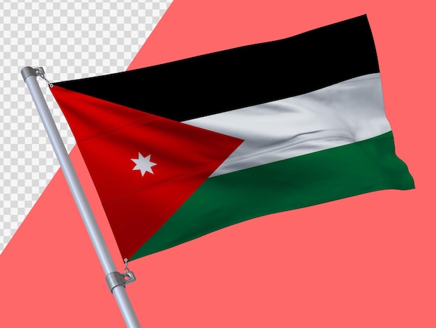 Jordaniens Flagge in realistischem 3D-Rendering Transparenter Hintergrund Hochwertige Flagge