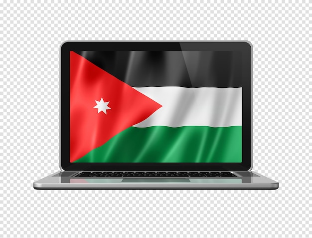 Jordanische Flagge auf Laptop-Bildschirm isoliert auf weißer 3D-Illustration