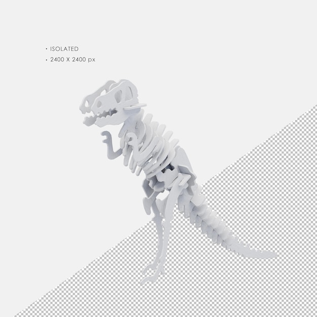 Jouet en bois blanc isolé Puzzle Squelette de dinosaure modèle TRex de la vue avant gauche