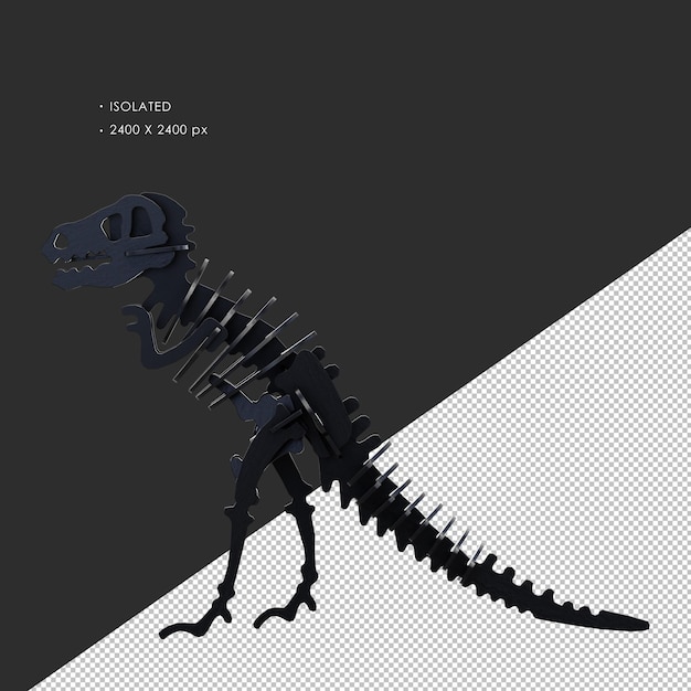 Jouet en bois noir isolé Puzzle squelette de dinosaure modèle TRex de la vue latérale gauche