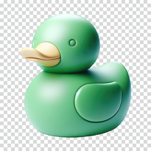 PSD un jouet de canard vert sur un fond transparent.