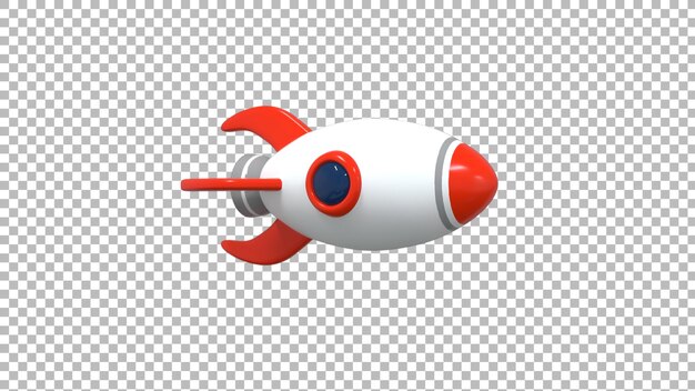 Un jouet de fusée 3D qui semble être lancé avec un corps blanc avec des nageoires rouges et une fenêtre bleue Ce design ludique et imaginatif est parfait pour les jouets des enfants et les projets sur le thème de l'espace