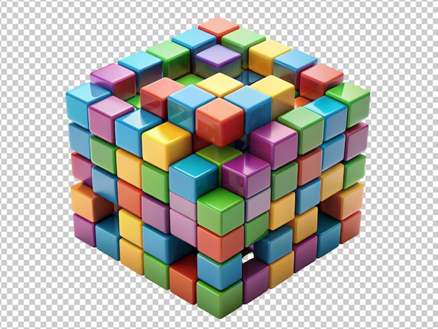 PSD un jouet multicolore est assis au sommet d'une pile de cubes