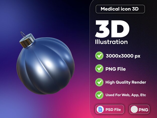 PSD jouet de noël 3d icône réaliste texture bleue design moderne rendu de haute qualité