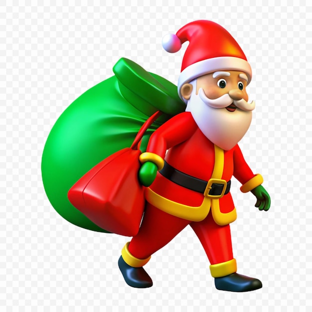 un jouet de Noël avec un chapeau de Père Noël portant un sac de cadeaux