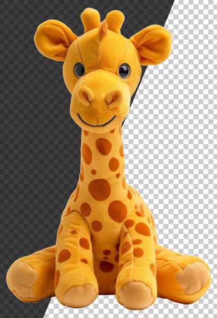 PSD jouet de peluche de girafe avec un long cou et une fourrure à motifs sur un fond transparent