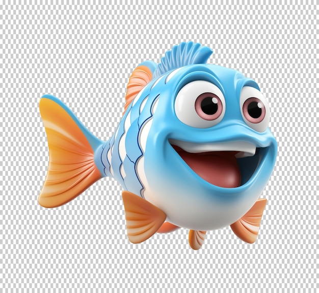 PSD jouet de poisson de personnage de dessin animé 3d isolé sur un fond transparent