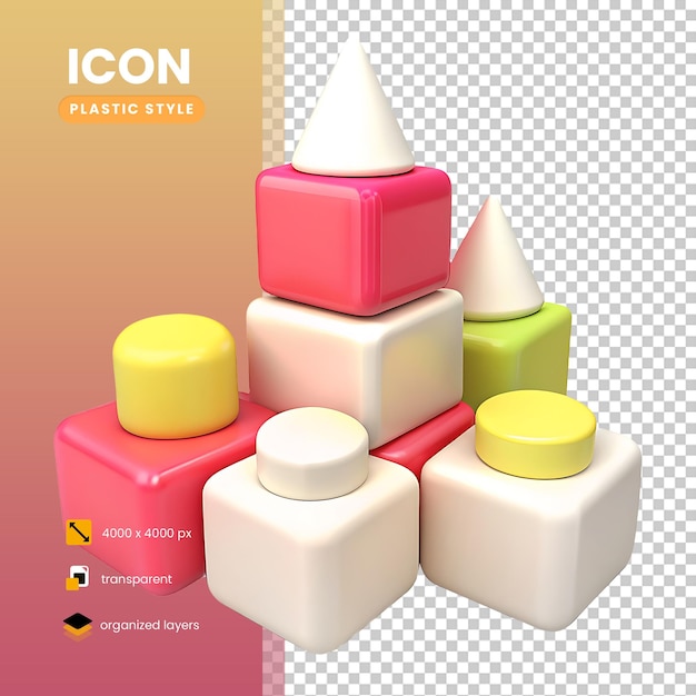 Des jouets en blocs de construction de couleurs vives empilés en forme de pyramide