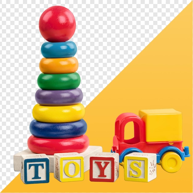 Des jouets et un camion colorés à empiler