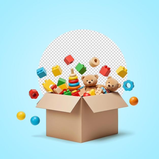 Des jouets dans une boîte.