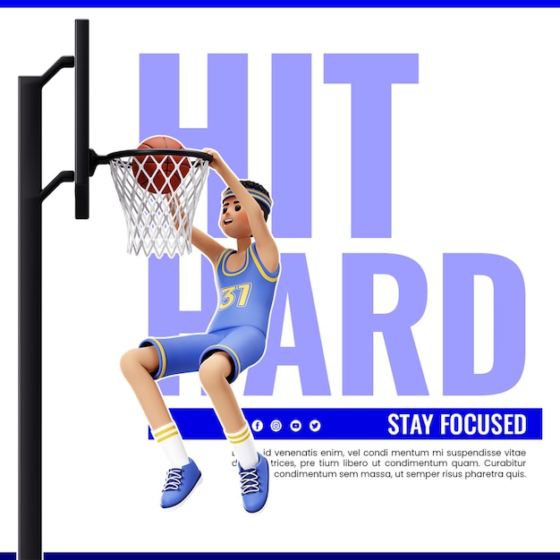 PSD joueur de basket 3d slam dunk premium votre jeu de médias sociaux