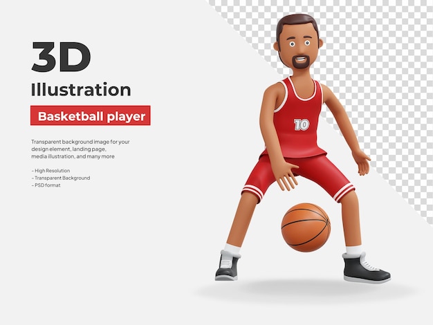 joueur de basket-ball dribble balle illustration de dessin animé 3d
