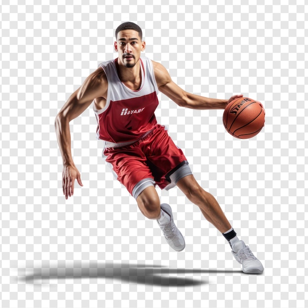 PSD un joueur de basket-ball portant un uniforme d'équipe sur un fond transparent