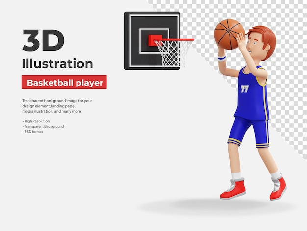 Joueur De Basket-ball Sautant Et Faisant Un Score Illustration De Dessin Animé 3d