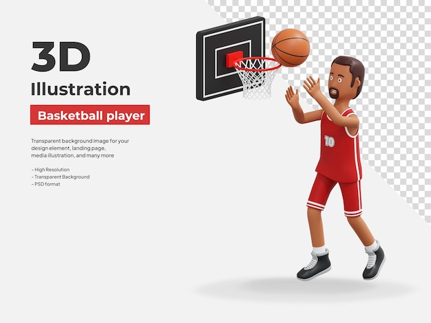 joueur de basket-ball sautant pour faire un score illustration de dessin animé 3d