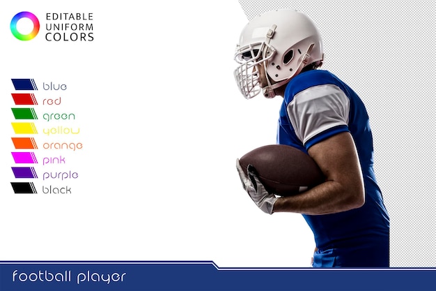 Joueur de football américain avec plusieurs uniformes colorés découpés