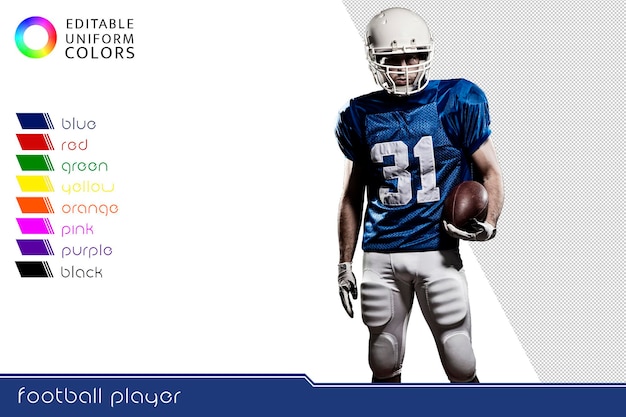 PSD joueur de football américain avec plusieurs uniformes colorés