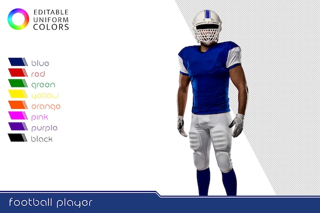 PSD joueur de football américain avec plusieurs uniformes colorés