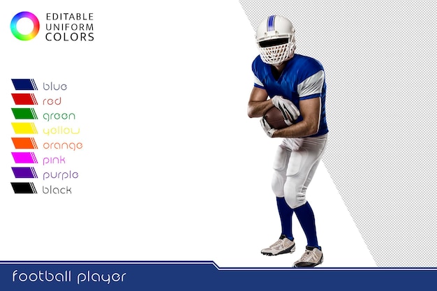 Joueur de football américain avec plusieurs uniformes colorés