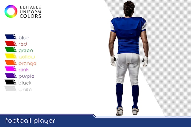 Joueur de football américain avec plusieurs uniformes colorés