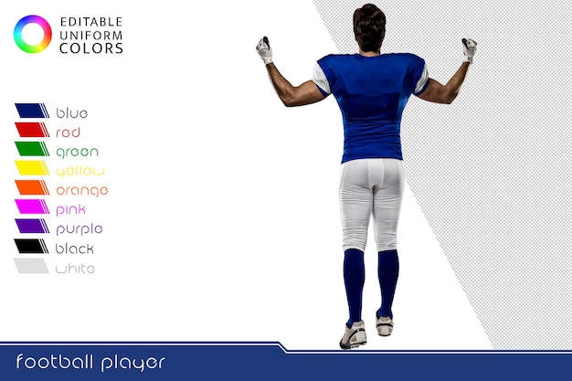 Joueur de football américain avec plusieurs uniformes colorés