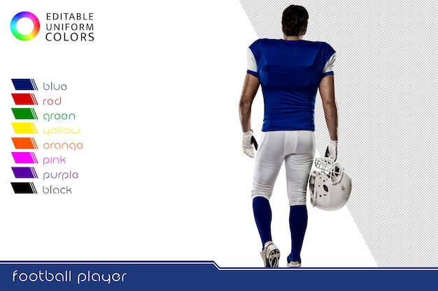 Joueur de football américain avec plusieurs uniformes colorés