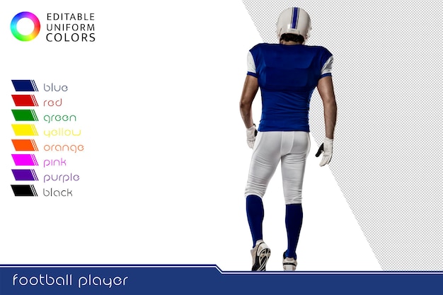 PSD joueur de football américain avec plusieurs uniformes colorés