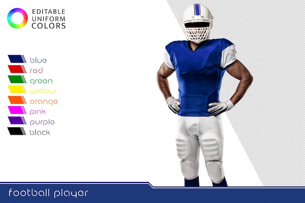 Joueur de football américain avec plusieurs uniformes colorés