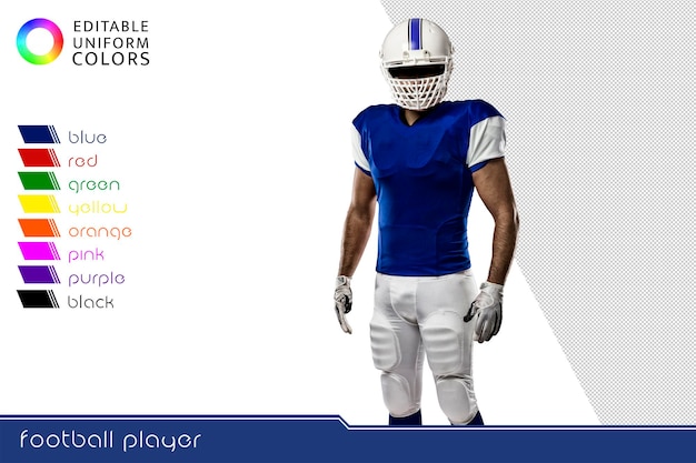 PSD joueur de football américain avec plusieurs uniformes colorés