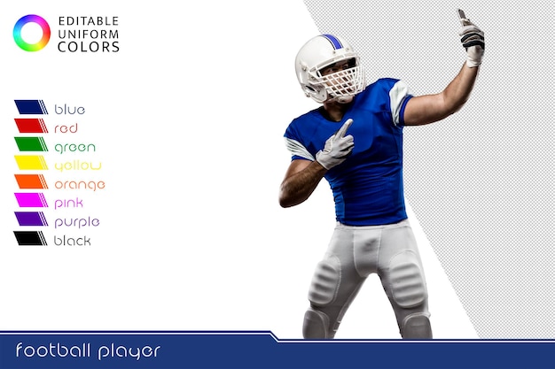 PSD joueur de football américain avec plusieurs uniformes colorés