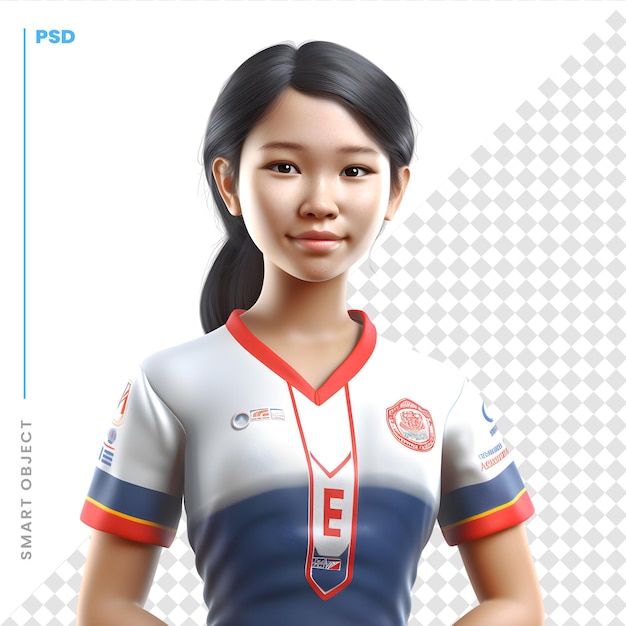 PSD joueur de football féminin acclamant isolé sur fond blanc illustration 3d