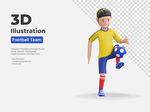 Joueur de football national colombien homme jonglant avec ballon illustration de rendu 3D