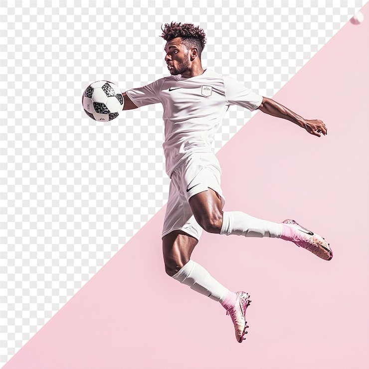 PSD un joueur de football avec un uniforme blanc et le mot soccer en bas