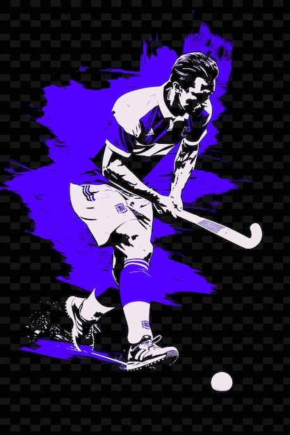 PSD joueur de hockey sur le terrain dribbleant une balle avec une posture contrôlée illustration de wit flat 2d sport backgroundh