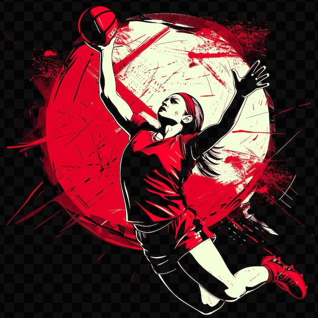 Joueur De Netball Tirant Sur Une Balle Avec Une Posture Contrôlée Avec Une Chemise De Dissuasion Tatouage Encre Contour Design Cnc