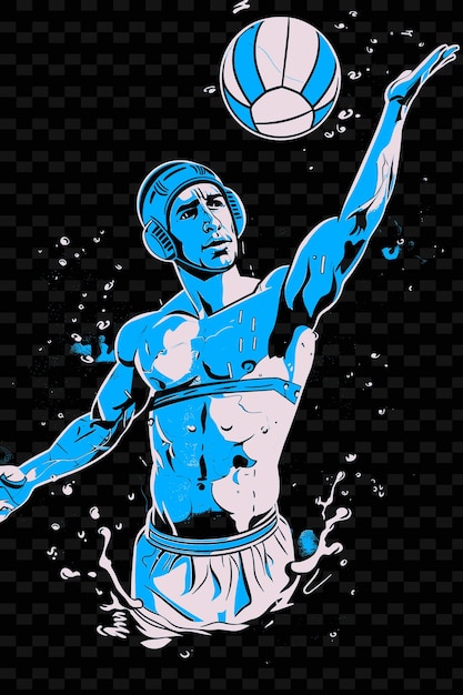 PSD joueur de polo aquatique lançant une balle avec une posture puissante avec illustration de det flat 2d sport backgrounde