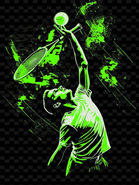 PSD joueur de tennis servant la balle avec un swing puissant pose avec de illustration flat 2d sport backgroundt