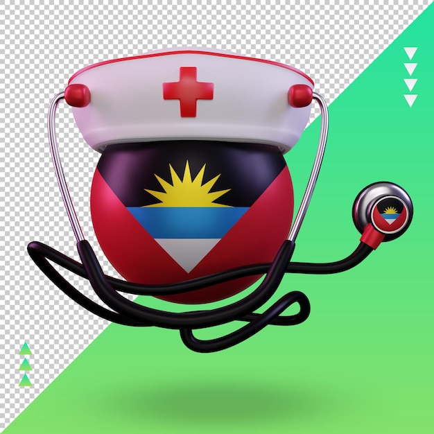 PSD jour de l'infirmière 3d drapeau d'antigua-et-barbuda rendu vue de face