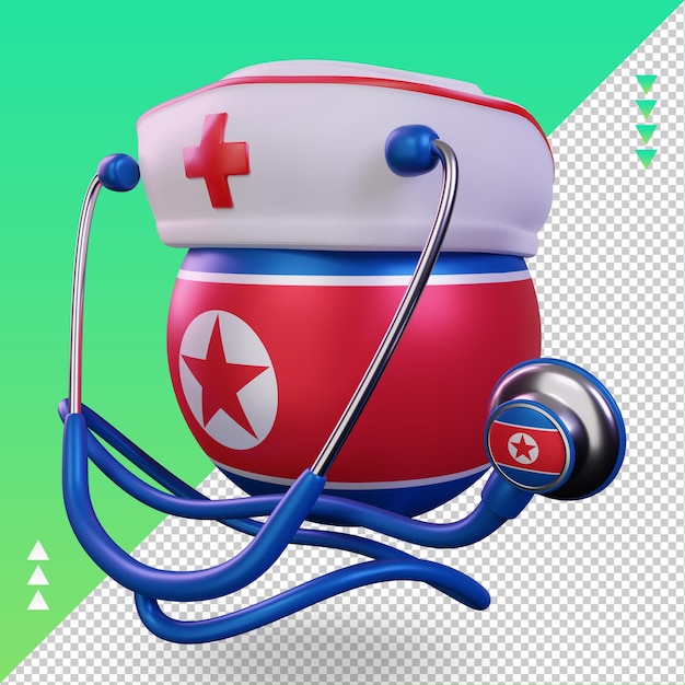 Jour De L'infirmière 3d Drapeau De La Corée Du Nord Rendu Vue Droite