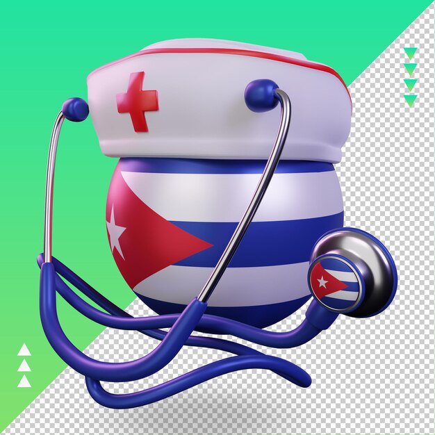 Jour De L'infirmière 3d Drapeau De Cuba Rendu Vue Droite