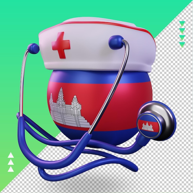 PSD jour de l'infirmière 3d drapeau du cambodge rendu vue droite