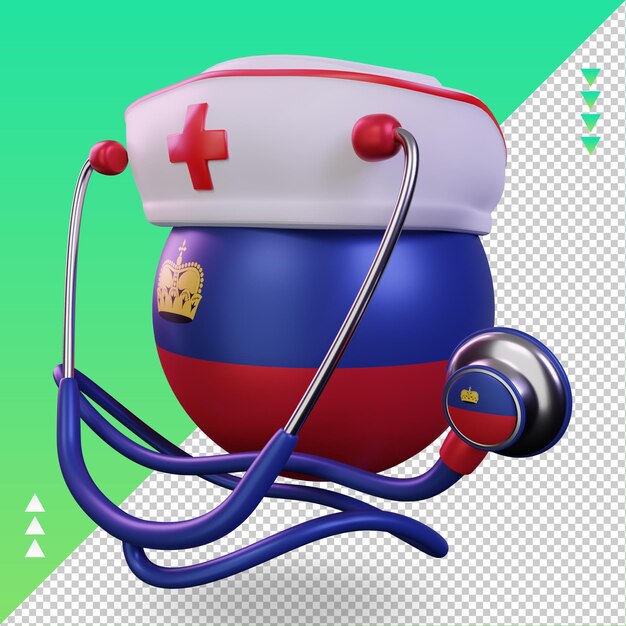 Jour de l'infirmière 3d Drapeau du Liechtenstein rendu vue droite