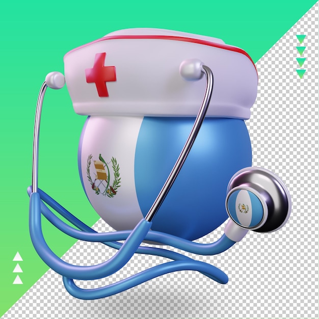 PSD jour de l'infirmière 3d drapeau guatémaltèque rendu vue droite