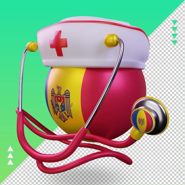 PSD jour de l'infirmière 3d drapeau de la moldavie rendu vue droite