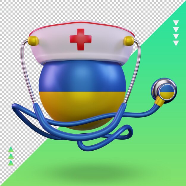 PSD jour de l'infirmière 3d drapeau de l'ukraine rendu vue de face